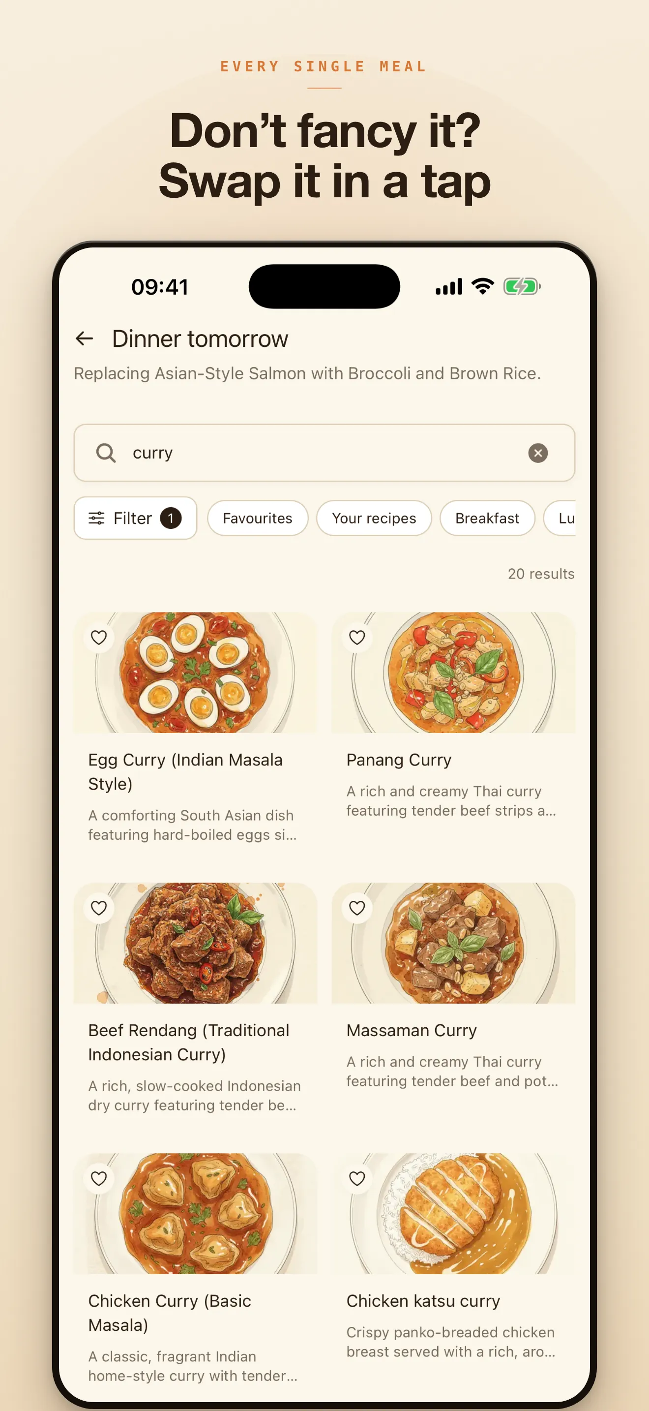 Swap any meal in a tap
