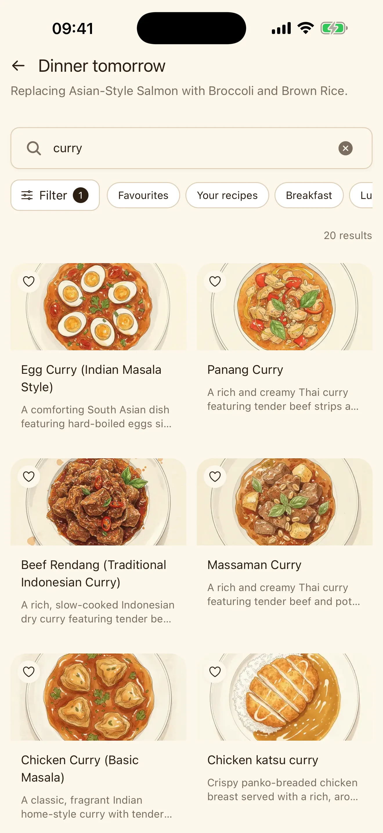 Swapping tomorrow’s dinner in Carroty: a search for curry in the recipe browser