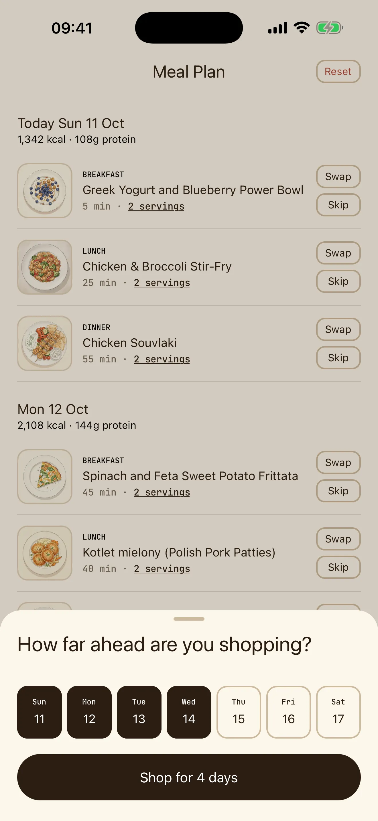 Choosing to shop for the first four days of a meal plan in Carroty